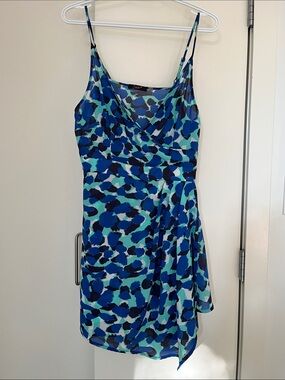 Dex Blue & Teal Abstract Wrap-Style Mini Dress